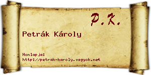 Petrák Károly névjegykártya